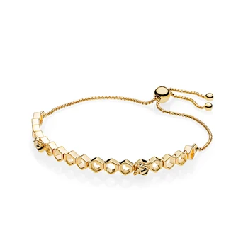 

NEW 2018 New 100% 925 Sterling Silver Genuine Brand Charm 18 Gold Bee Bracelet Beehive Elegant Temperament Bracelet