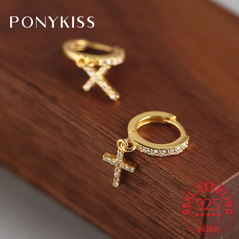 PONYKISS Настоящее серебро 925 пробы серьги-кольца с цирконом унисекс шикарные модные