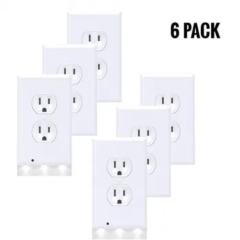 

6Pack Wall Outlet Plate LED Night Light Illuminated Plug Cover With Sensor Inductive Guidelight Easy Snap On No Wire Or Battery