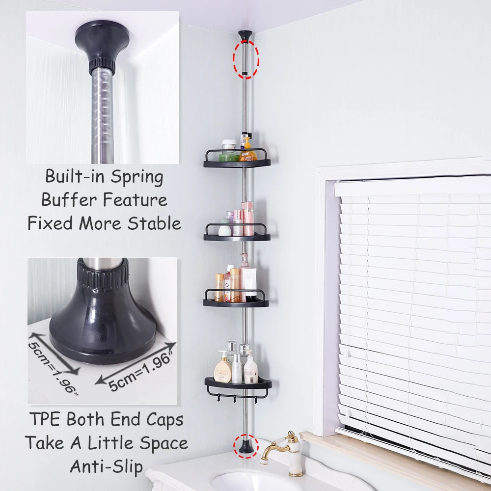 4/5 Layers Shower Corner Pole Caddy Bathroom Storage Shelf w/Hanging Hook  Wall Shelf Corner Storage Rack - AliExpress