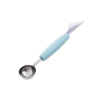 ERMAKOVA 2 в 1 Дыня шариковый нож Совок фруктовый резной нож Многофункциональный кухонный нож резак для фруктов инструмент для резьбы - Цвет: Blue