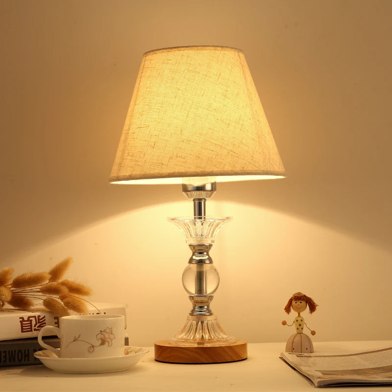  Modern Simple Linen Lampshade Study Bedroom Bedside Lamp Desk European Fashion LED Crystal Table La