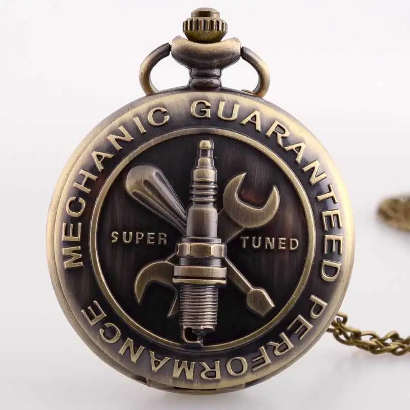 

IBEINA Antique Bronze Mechanic Vintage Pendnat Pocket Watch Retro Quartz Necklace Chain