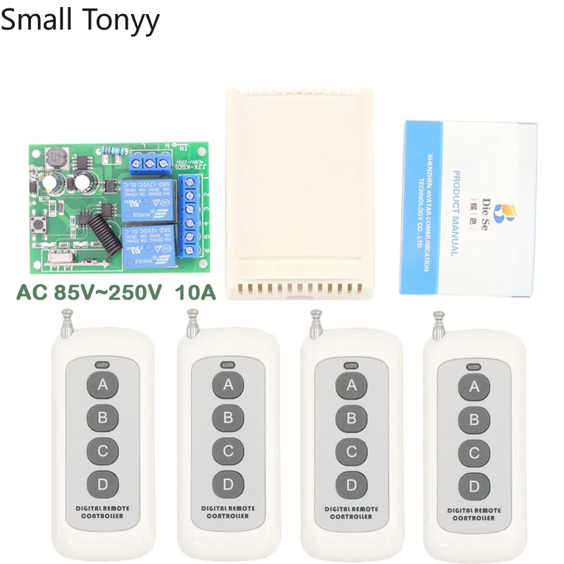

433MHz Universal Long Range Remote Control AC 1100V 220V 10Amp 2200W 2CH rf Relay Receiver and Transmitter for garage Controller