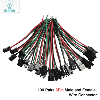 

100Pairs JST SM 3 Pins/head Male to Female Plug/Wire Quick Connector for WS2812B RGB LED Strip