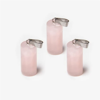 

Natural Gem Stone Charms Cylinder Shape Pendants Pink Crystal Stone For Jewelry Making DIY Necklace pendant 30pcs/lot Wholesale