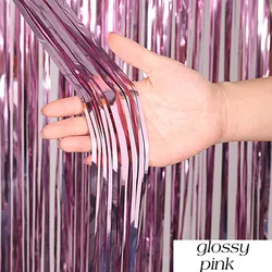 Rose Gold Metallic Foil Tinsel Fringe Curtain - Party & Event Backdrop Decoration - 3M(Length)x1M(Width) (Pink)