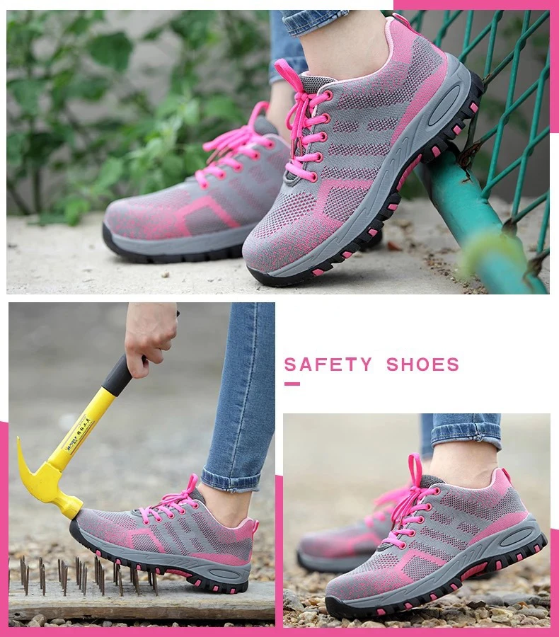 Женские рабочие ботинки со стальным носком, из сетчатого материала, легкая дышащая Нескользящая защитная обувь
