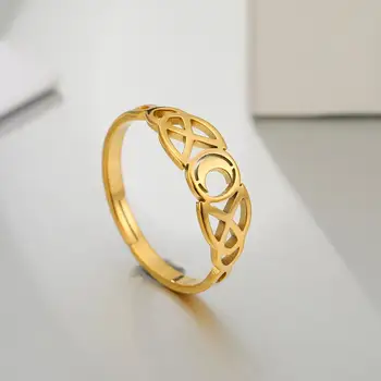

Skyrim Vintage Moon Irish Knot Ring Stainless Steel Resizable Gold Color Finger Rings Jewelry Wedding Anniversary Gift for Women