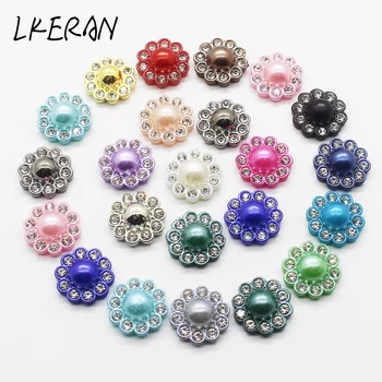 

New 100Pcs 14mm Mini Flower Rhinestone Plastic Buttons Flat Back Resin Card Making DIY Wedding Invitios Decoration Accessories
