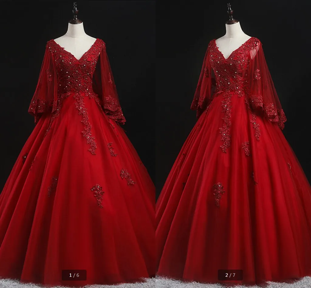 Vestido de festa, винное кружевное платье с аппликацией, бальное платье, платья для выпускного вечера, v-образный вырез, с пышным длинным рукавом, расшитое бисером, стильные платья для выпускного вечера, горячая Распродажа