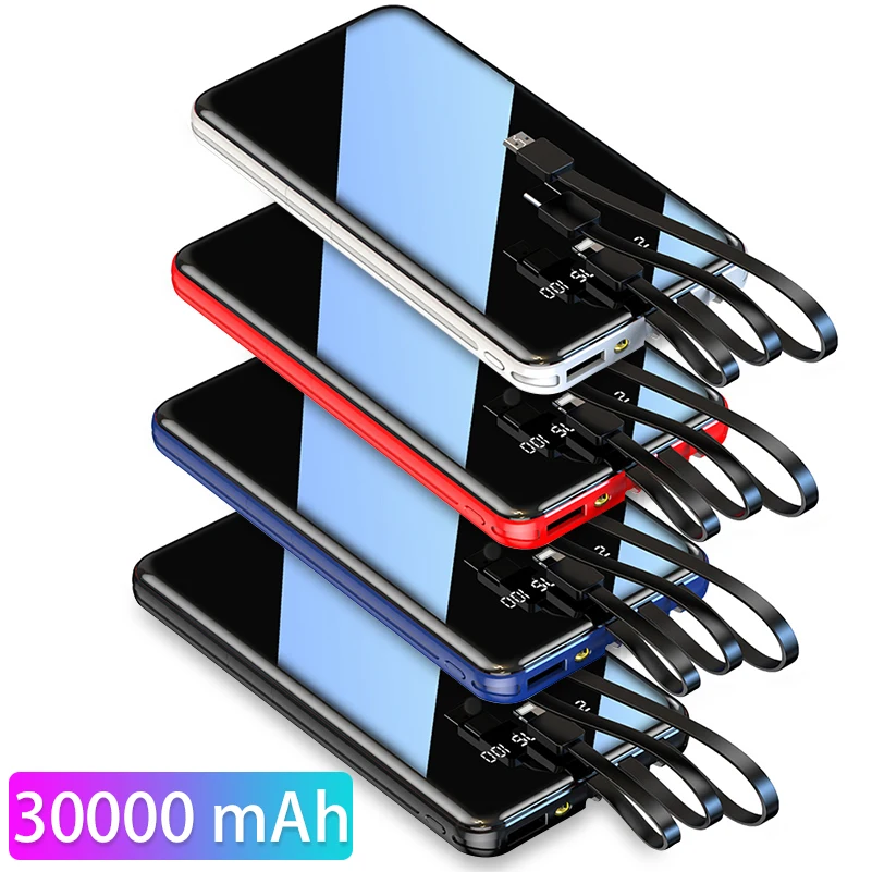 Banco de energía portátil con espejo de pantalla completa, 30000mAh, cargador de batería externo, carga rápida, Banco de energía para teléfonos