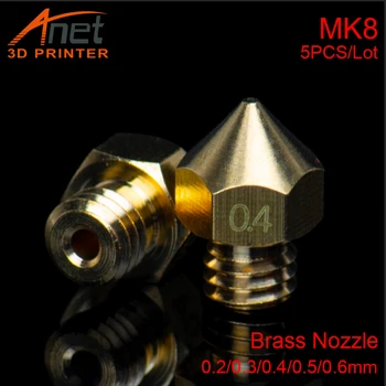 

5pcs M6 Threaded Brass Nozzle Top quality 0.2/0.3/0.4/0.5/0.6mm Optional for 1.75/3.0mm Filament MK8 Makerbot 3D Printer