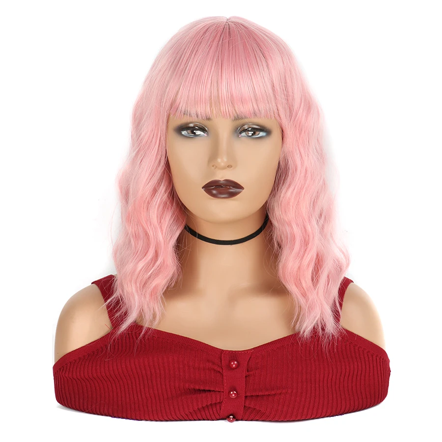 12 Inch Water Wave Bob Wig with Bangs Synthetic Wigs for Women Girls Curly Cosplay Costume Daily Wear |