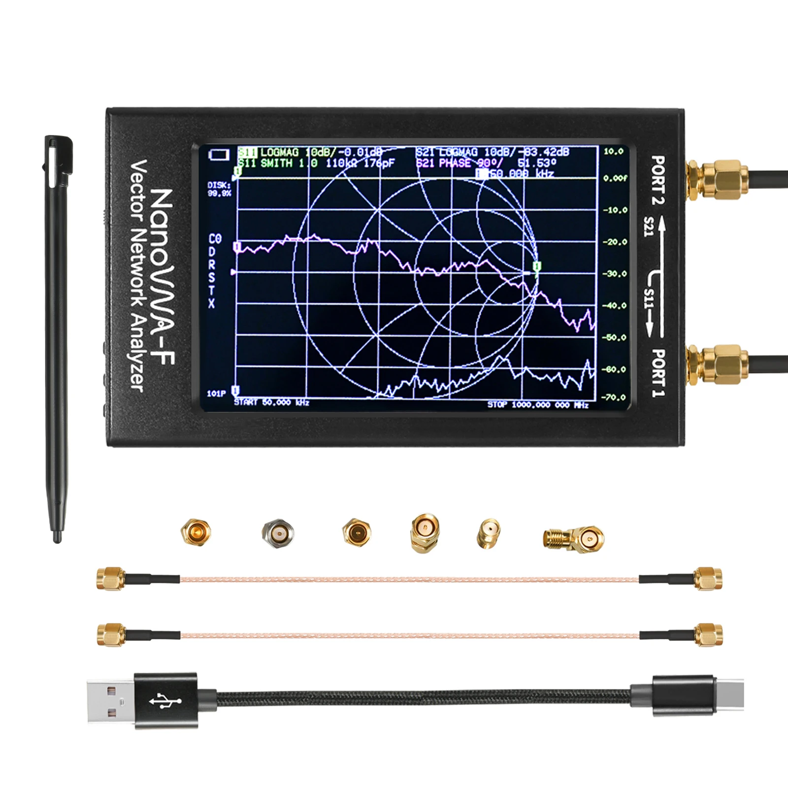 Векторный анализатор сети NanoVNA-F 10 кГц-1 5 ГГц 4 3 дюйма ЖК-дисплей HF VHF UHF антенна