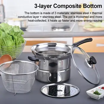 

Stainless Steel Pasta Pot Cooking Noodle Pot Multi-purpose Soup Pan Steamer Fryer Pasta Home Induction Cooker
