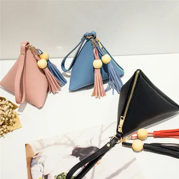 

Mini Triangle Clutch Purse Bags For Women Wristlets Summer Fashion Beads Tassel Mobile Phone Coin Bags Girl Casual Small Handbag