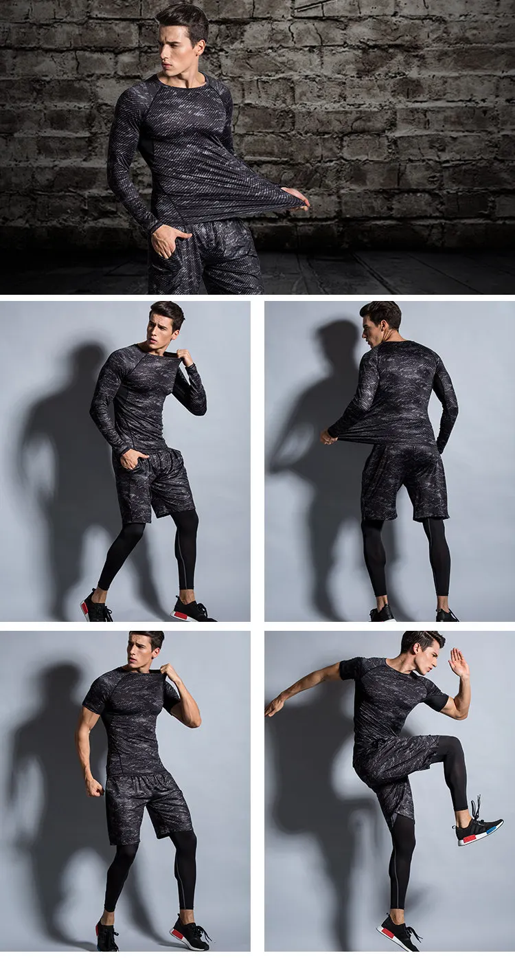 Облегающая Мужская спортивная одежда для тренажерного зала, компрессионный спортивный комплект для бега, баскетбольная спортивная одежда для фитнеса, тренировочный костюм, дышащая одежда для бега