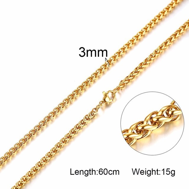 Wide Men Stainless Steel Wheat Spiga Franco Chain Necklace in Gold Tone Male Jewelry 24 Inch