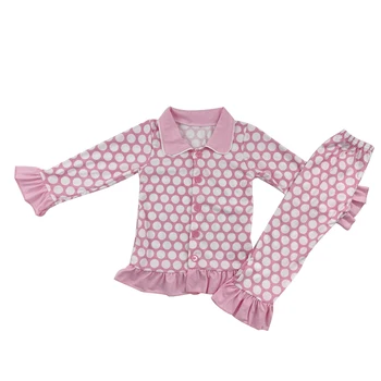 

the latest girl cute pink dotted 100% cotton whosale baby clothing outfit
