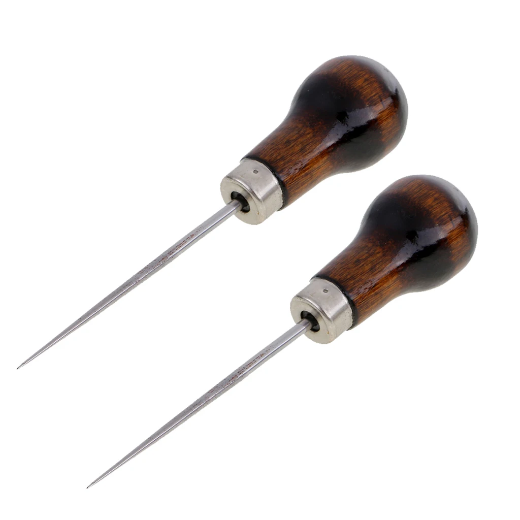 2 Pieces Gourd Shape Awl For Leather Tailors Awl Wood Handle Scratch Awl Sewing Awl Tool for Beginners