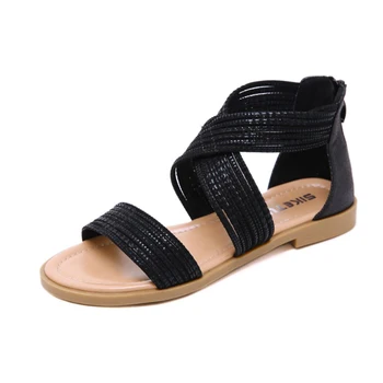 

Woman Sandals Summer Leather Zip Casual Sewing Women Shoes Female Ladies Flats Platform Retro Sandalias