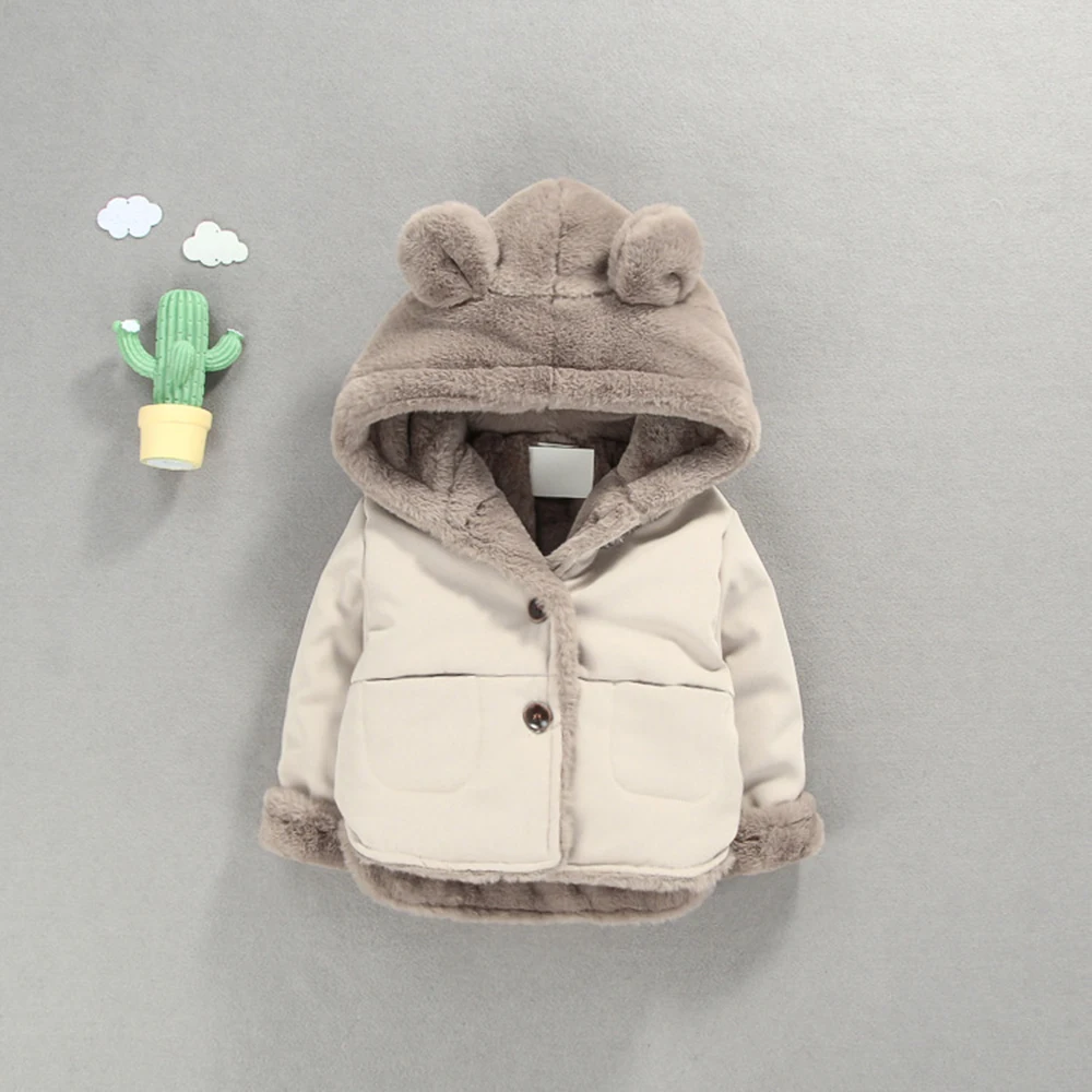 LOOZYKIT пальто для маленьких девочек и мальчиков; Верхняя одежда с капюшоном; детская одежда; Зимняя Теплая Флисовая плюшевая хлопковая куртка; детская одежда; куртка; кардиган - Цвет: Coffee