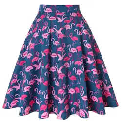 2020 Новый Фламинго ситец Для женщин юбки 1950-х 50-х 60-х 40s Высокая Талия трапециевидной формы качели Винтаж 50s с коротким и широким подолом, юбка