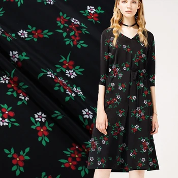 

Fresh flower black crepe de chine silk fabric silk crepe de chine fabric is used for sewing dress shirts 16mm 114cm wide