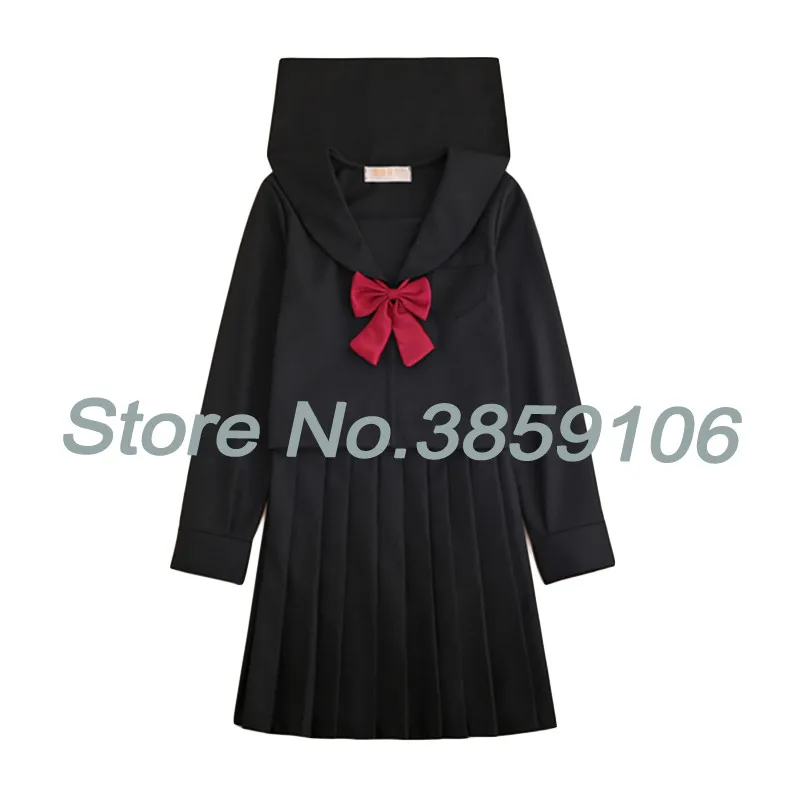 UPHYD черная японская школьная форма s для женщин, Корейская морская школьная форма для девочек, плиссированная юбка+ рубашка+ галстук, S-XXL - Цвет: Long Set A