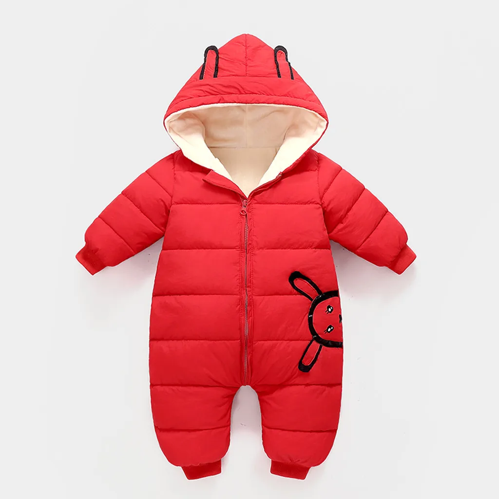 Newborn Infant Baby Boys Girls Winter Warm Thick Romper Jumpsuit Hooded Outfits