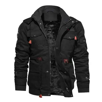 

Men Long Sleeves Warm Thicken Fleece Hooded Coat Pockets Zipper Jacket Winter Warm Plus Size Trench Overcoat Men Safari Jacket