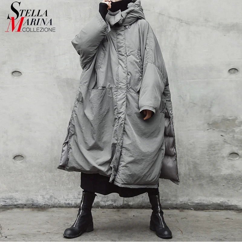 Новинка 2019 женская зимняя серая парка с капюшоном в Корейском стиле толстая