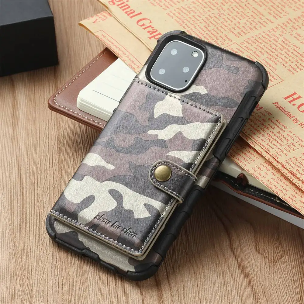 Защитный зеленый кожаный чехол для телефона iPhone 11 Pro Max, противоударный чехол для iPhone XR XS X 8 7 6 6S Plus, камуфляжные чехлы-бумажники