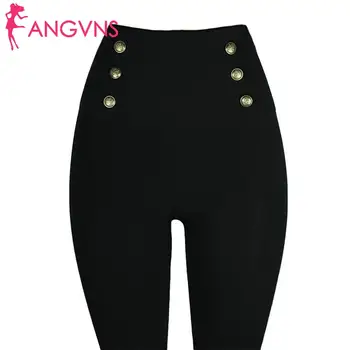 

New Fashion Women Stretch High Waist Elastic Artificial Gem, Button, Zipper Pants Trousers All seasons Leggings
