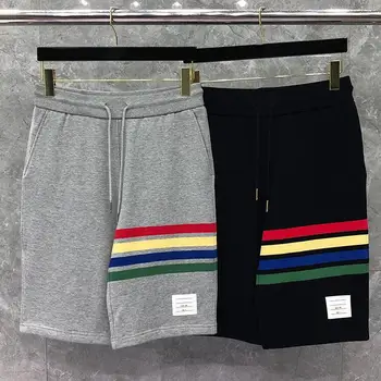 

2020 Fashion TB THOM Brand Casual Men Summer Solid Color Stripes Cotton Sports Trousers Knee Length Jogger Track Shorts