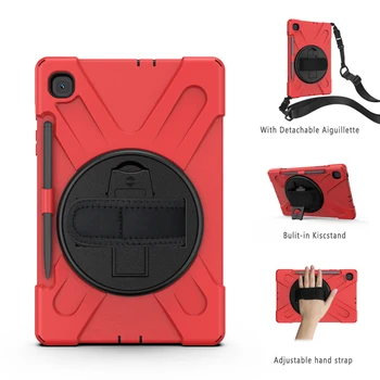 

Case for Samsung Galaxy Tab S6 Lite 10.4 P610 P615 Smart Rotating Stand Kids Safe Silicone Shockproof Shoulder Strap Rope Cover