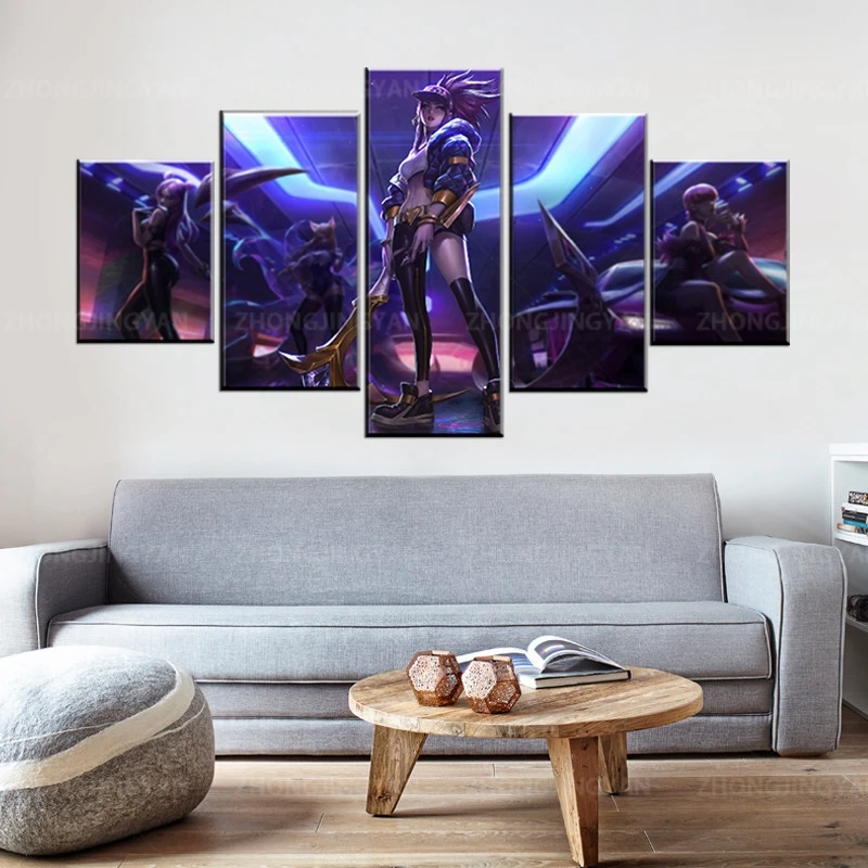 Home Decor Modular Canvas Painting 5 Piece Akali K/DA League Of Legends LOL Game Printed Poster Wall Art Picture For Living Room | Дом и сад