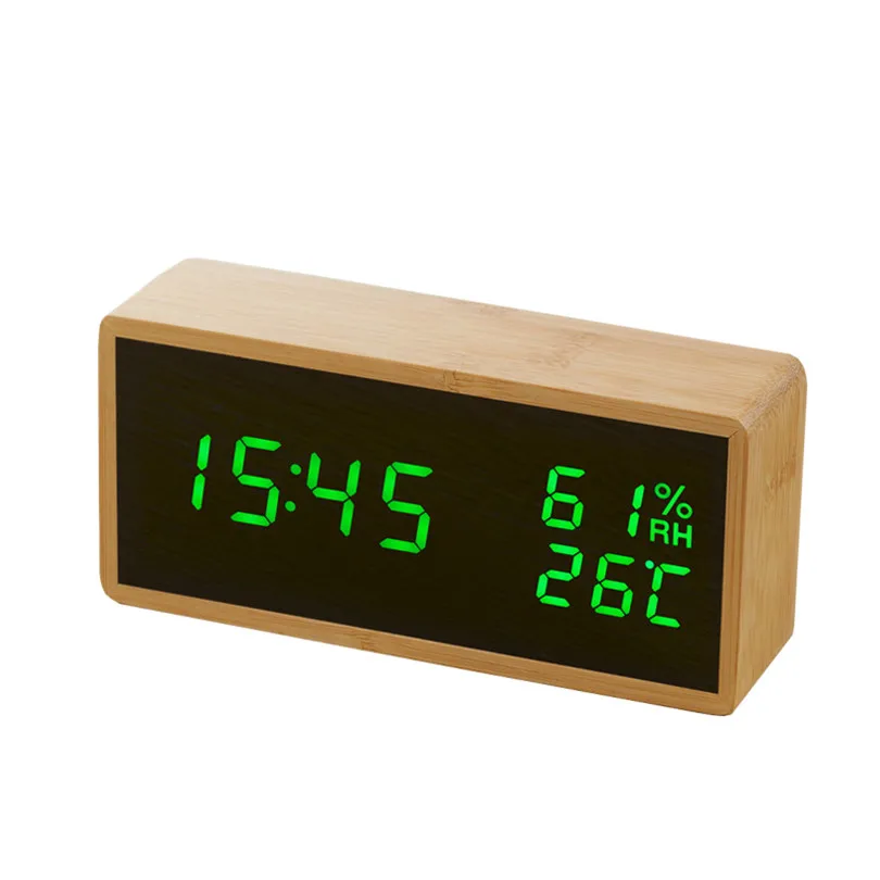 GreenLED Alarm Clock Электронные настольные цифровые Настольные часы Современный звуковой контрольный СВЕТОДИОД Деревянный Будильник часы Despertador Температура Влажность - Цвет: GreenLED Alarm Clock