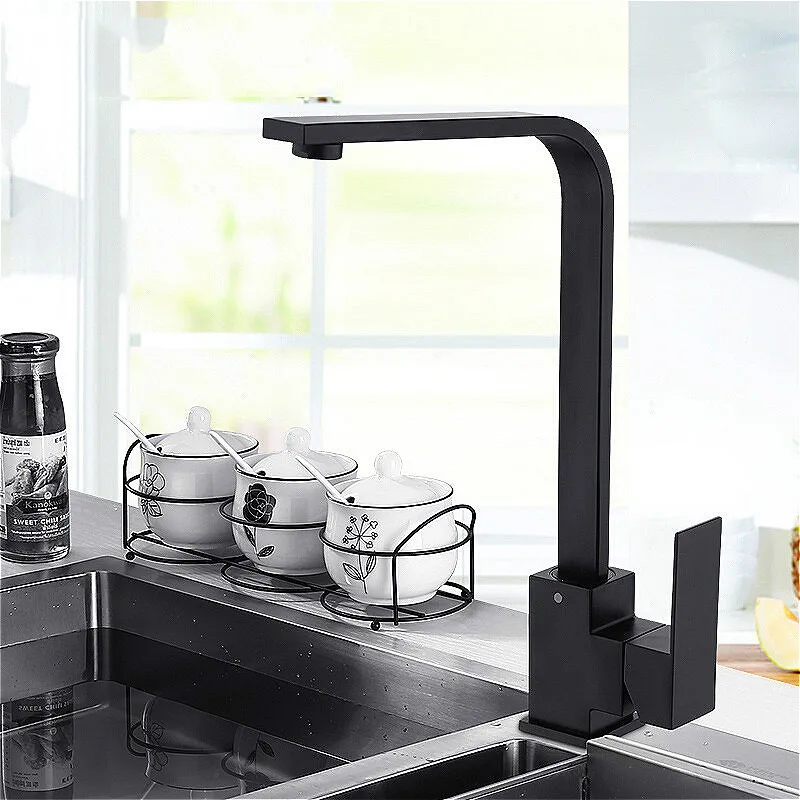 Kitchen Faucet 360 Rotate Black Mixer Faucet Design de Borracha Guindaste Montado Quente e Frio para Pias