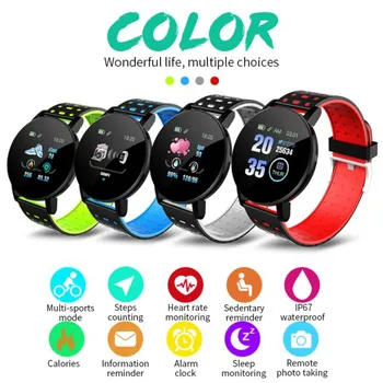 

119Plus Bluetooth Smart Watch Men Women Blood Pressure Smart bracelet Sport Tracker Waterproof Fitness Bracelet For Android iOS