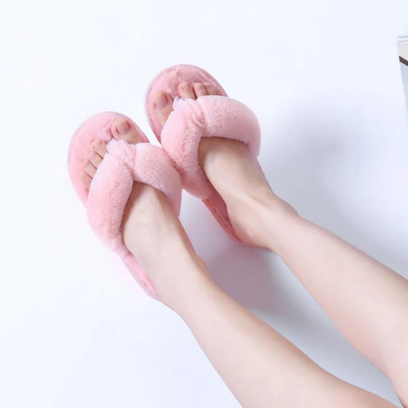 

2019 New Autumn Home Shoes Female Plush Flip-flops Plush Slippers Soft Bottom Comfort Peep Toe Fashion Couple Home Slippers
