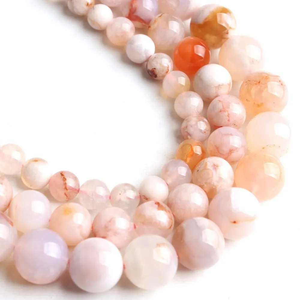 pink cherry agate_Love Beads 天然宝石圆珠珠宝制作 38.10 厘米 4-6-8-10-12mm 半宝石珠 灰石_3