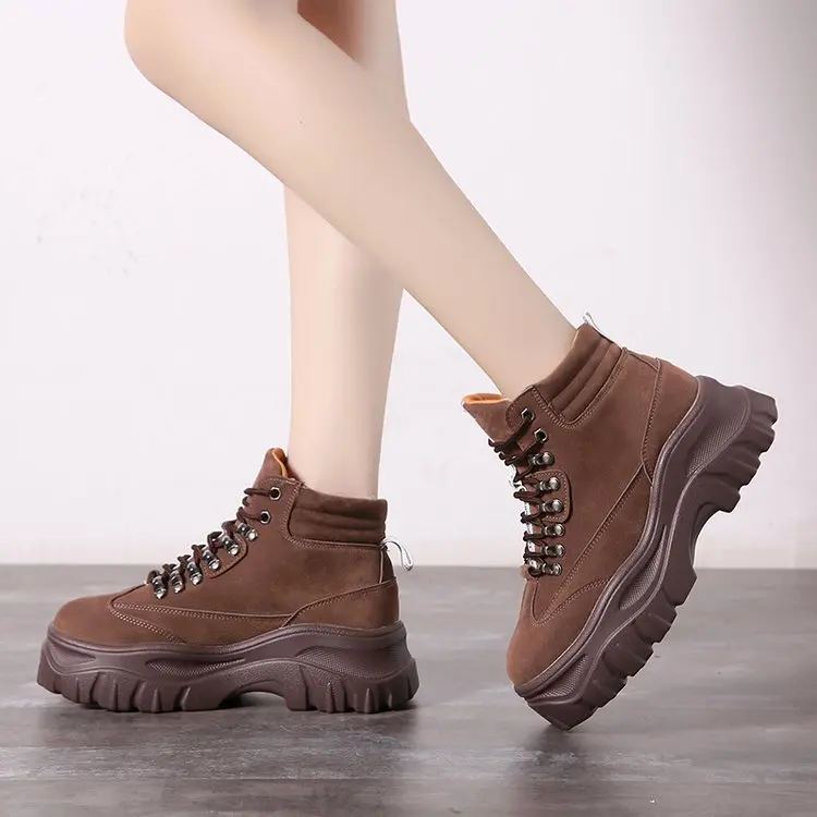 2019 ботинки на высокой платформе 6 см женские зимние кроссовки нескользящие