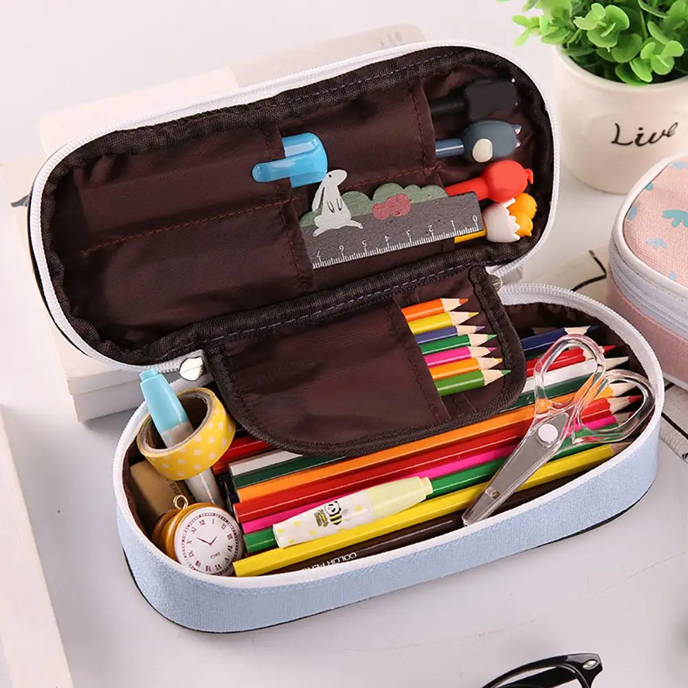 

Date with Spring Creative Big Zipper Case Canvas Pen Box Kawaii Pencilcase For Girl Gifts Bags Cute School Stationery Supplies