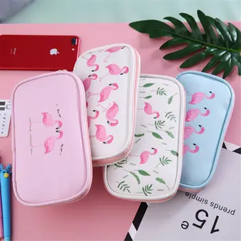 

Cartoon Flamingo Pencil Case PU Large Capacity Zipper Pencil Box Portable Storage Bag Holder Kawaii Stationery School Supplies