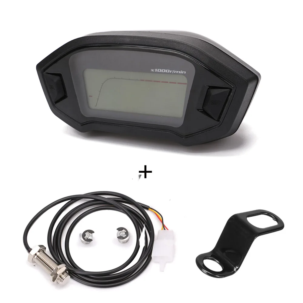 Universal Tachometer ATV Motorcycle LCD Digital Speedometer Odometer KMH Gauge Backlight Motorcycle Odometer for 2,4 Cylinders - Цвет: With bracket