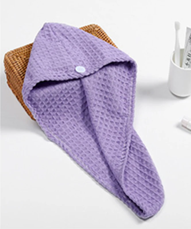 purple YIANSHU Quality Fabric Waffle Dry Hair Towel Strong Absorbency Pure Color Dry Hair Cap Home Hotel Travel Rapid Drying Hair Towel - Цвет: purple