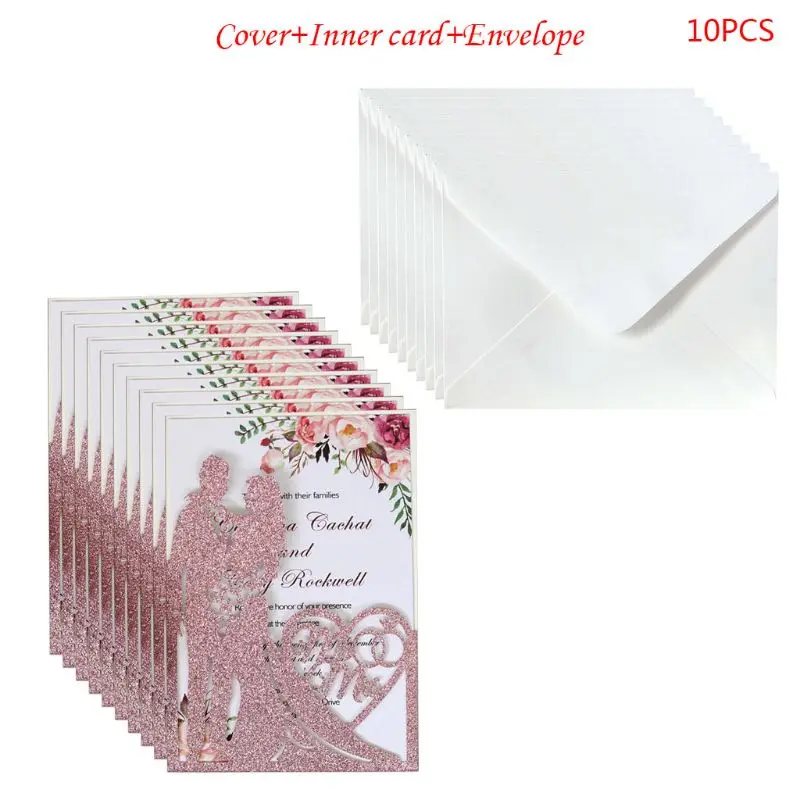  10pcs/set Glitter Laser Cut Mr & Mrs Wedding Invitations Card Party Supplies K4UA - 4.00045E+12