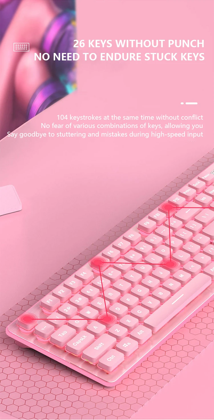 touch keyboard for pc RGB Game Keyboard With Mouse Set Pink Mute Silent Film Cute Backlit Office Game Peripherals Suitable For Laptop wireless keyboard for pc